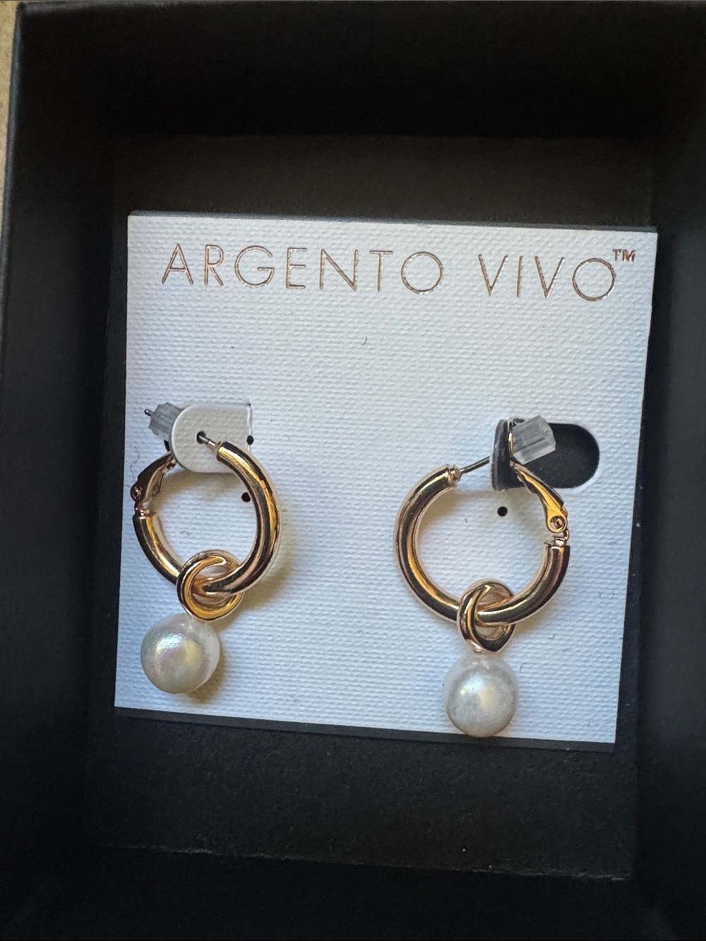 Argento Vivo Gold Hoop Earrings with White Pearl Drops